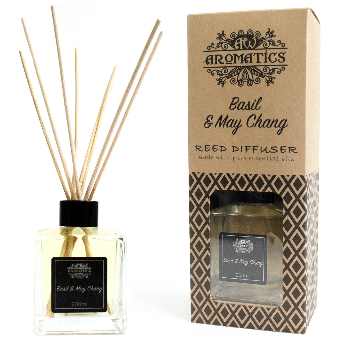 Low stock. 200ml Basil & Maychang Essential Oil Reed Diffuser