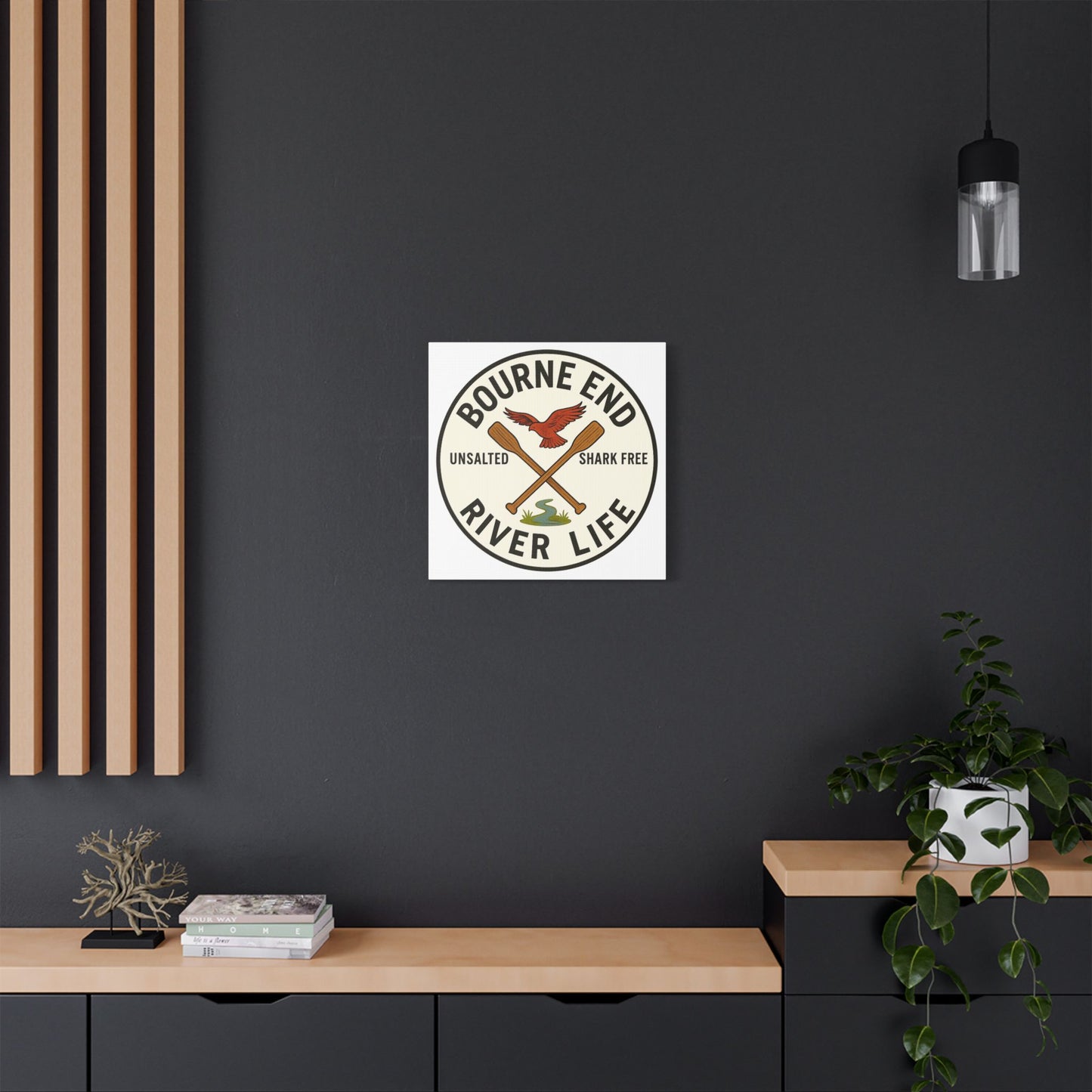 Satin Canvas Wall Art - Bourne End River Life with Paddles & Bird Design