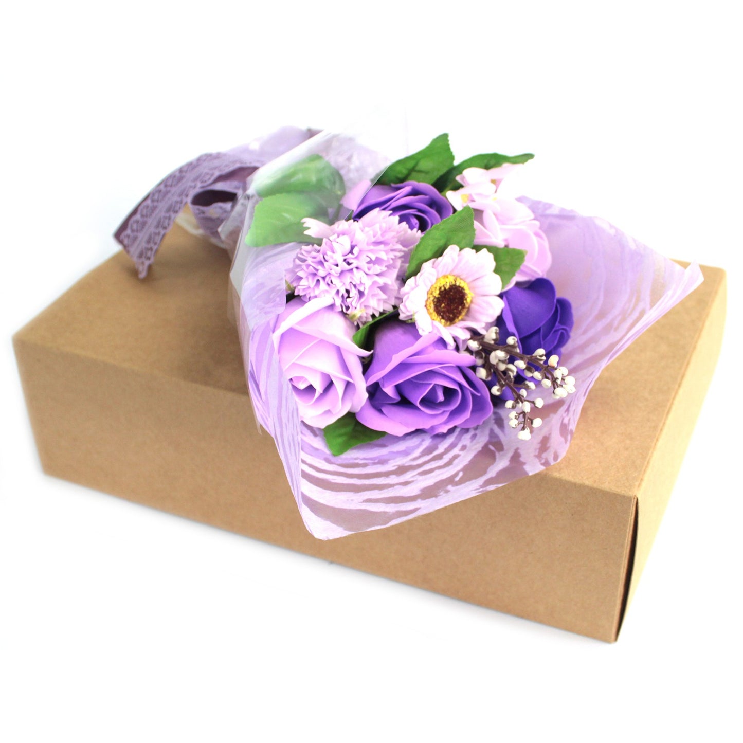 Boxed Hand Soap Flower Bouquet - Purple