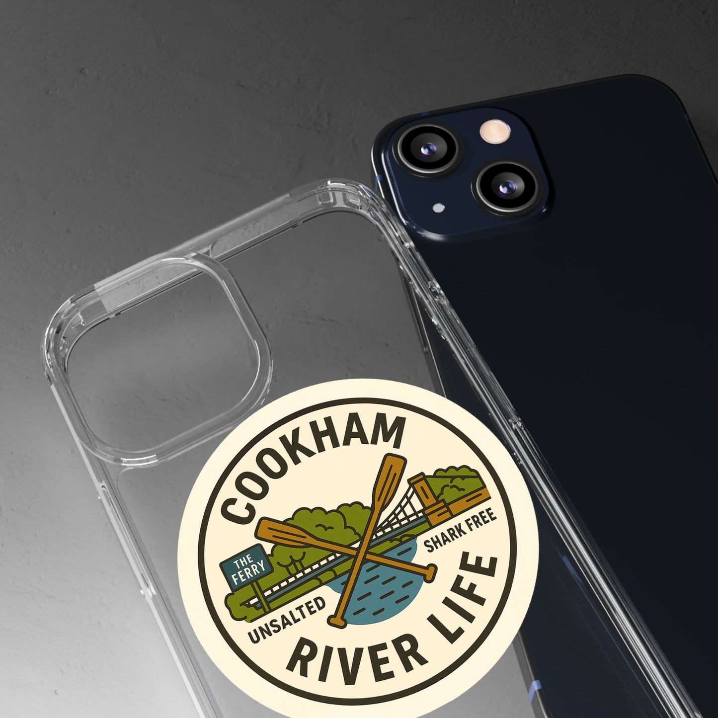 Cookham River Life Clear Phone Case - Unsalted & Shark Free Design