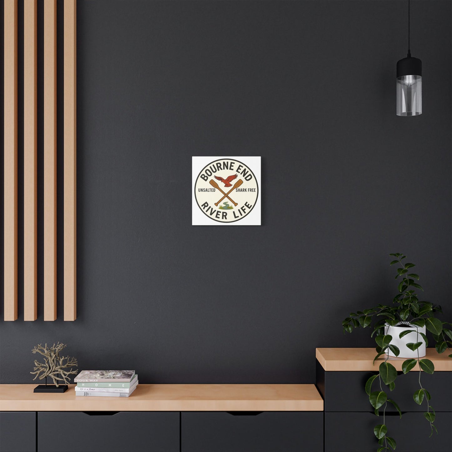 Satin Canvas Wall Art - Bourne End River Life with Paddles & Bird Design
