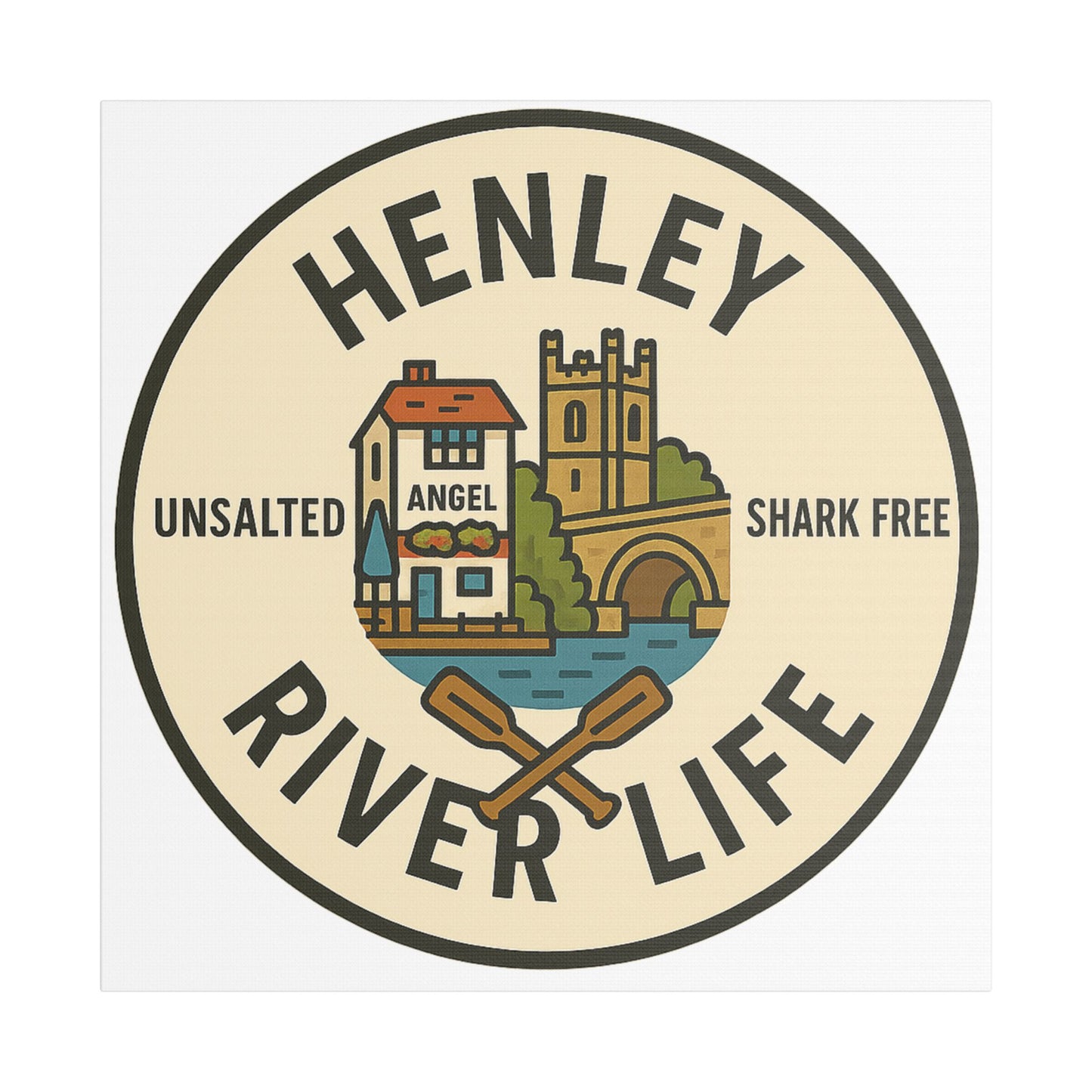 Satin Canvas Wall Art - Henley River Life with Bridge, Angel and church