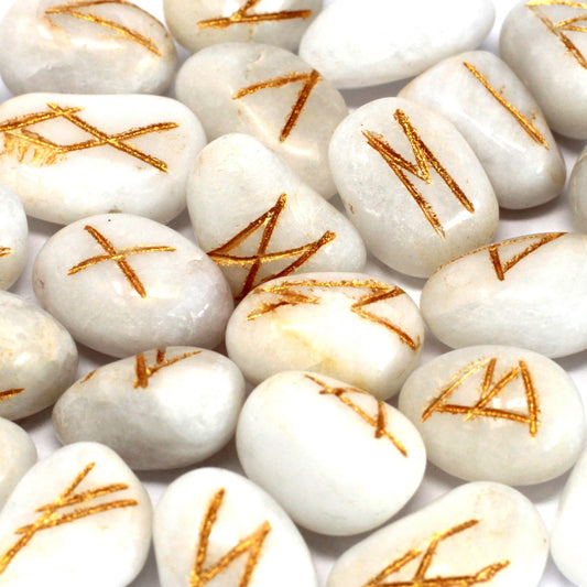 Out of Stock. Runes Stone Set in Pouch - White Agate