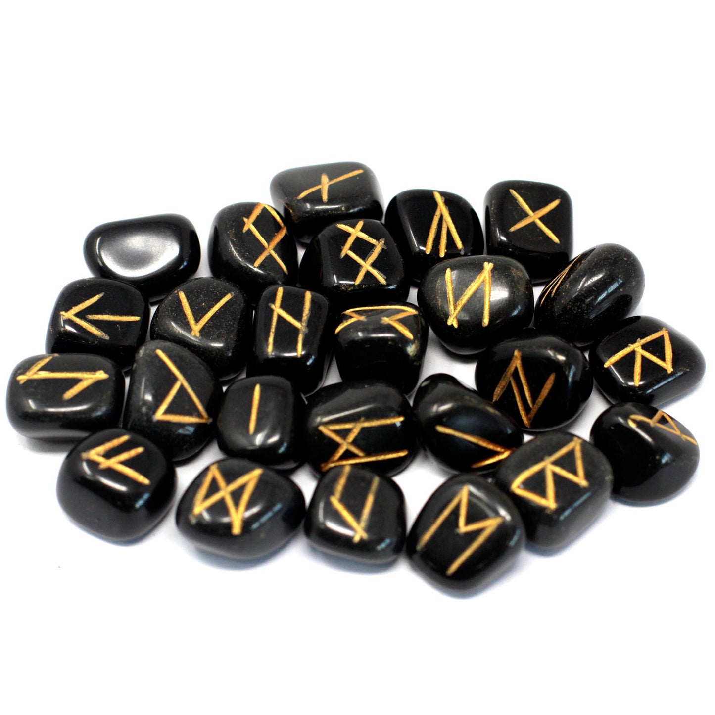 Low stock. Runes Stone Set in Pouch - Black Agate