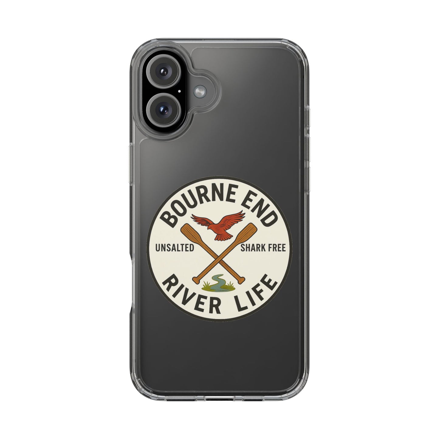 Bourne End River Life Clear Phone Case - Unsalted & Shark Free Design