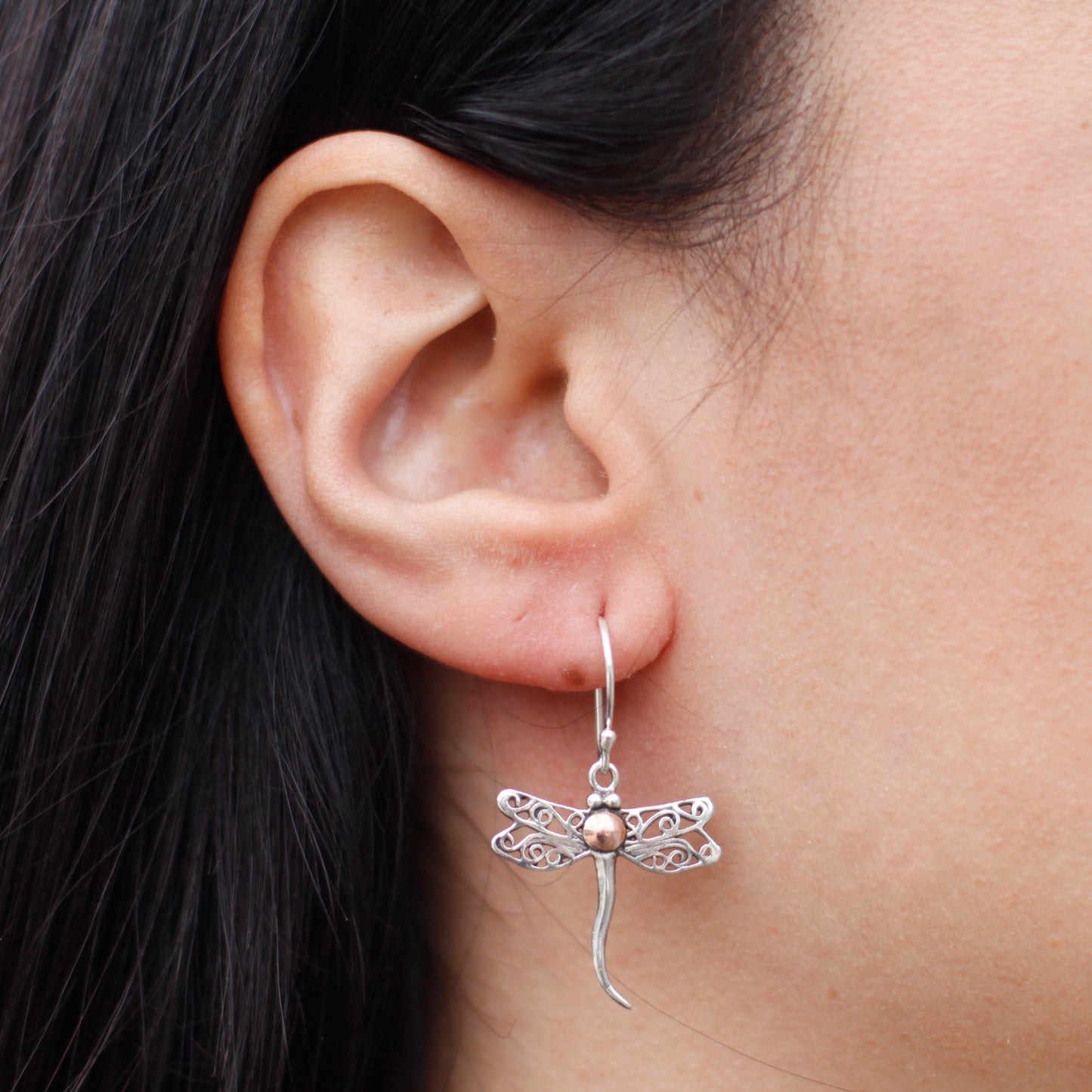 Silver & Gold Earring - Dragonflies. Out of stock