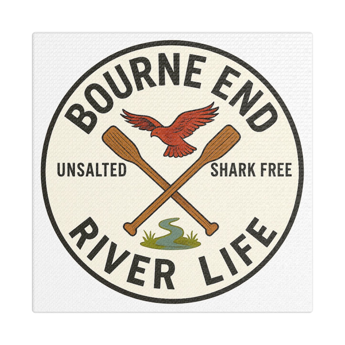 Satin Canvas Wall Art - Bourne End River Life with Paddles & Bird Design