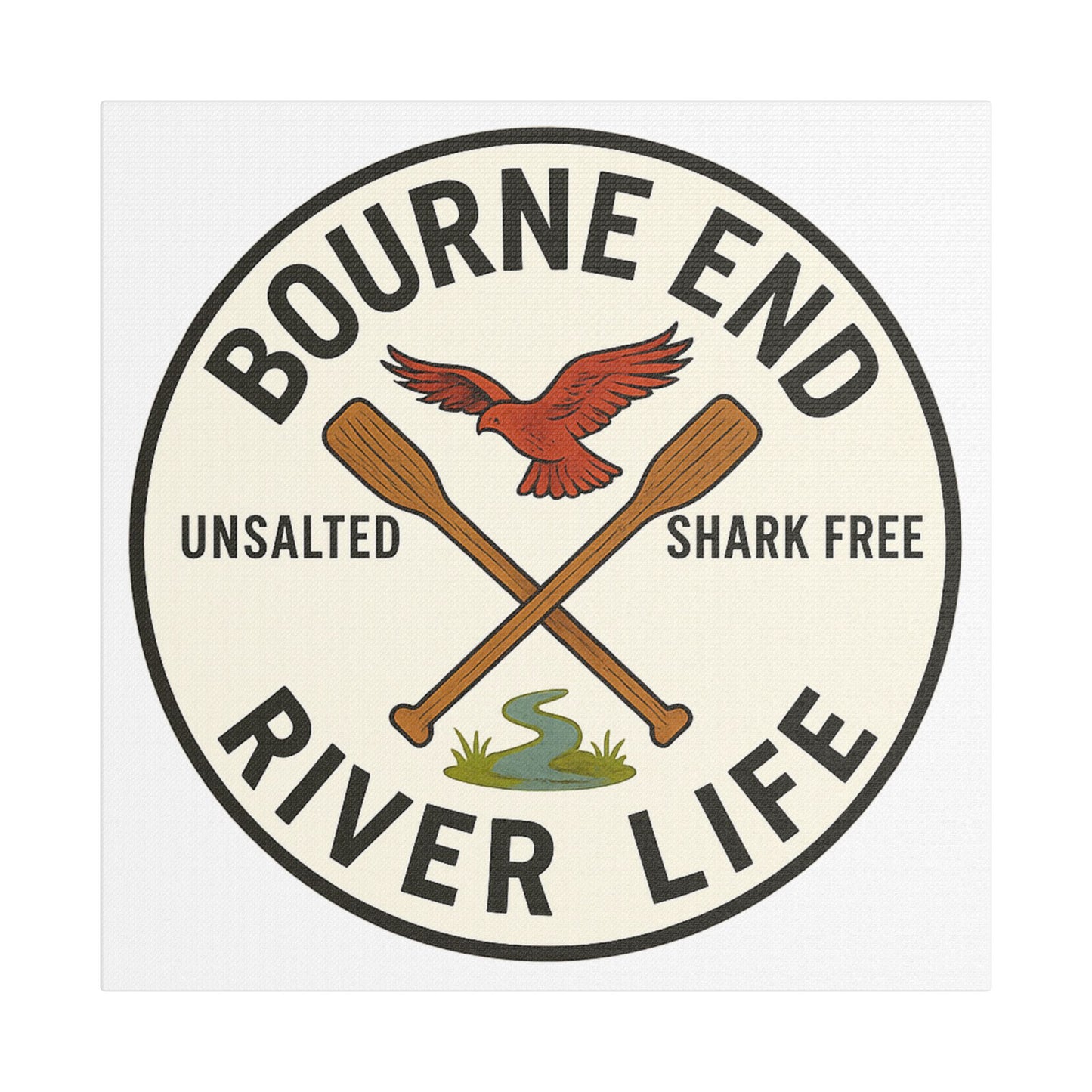 Satin Canvas Wall Art - Bourne End River Life with Paddles & Bird Design