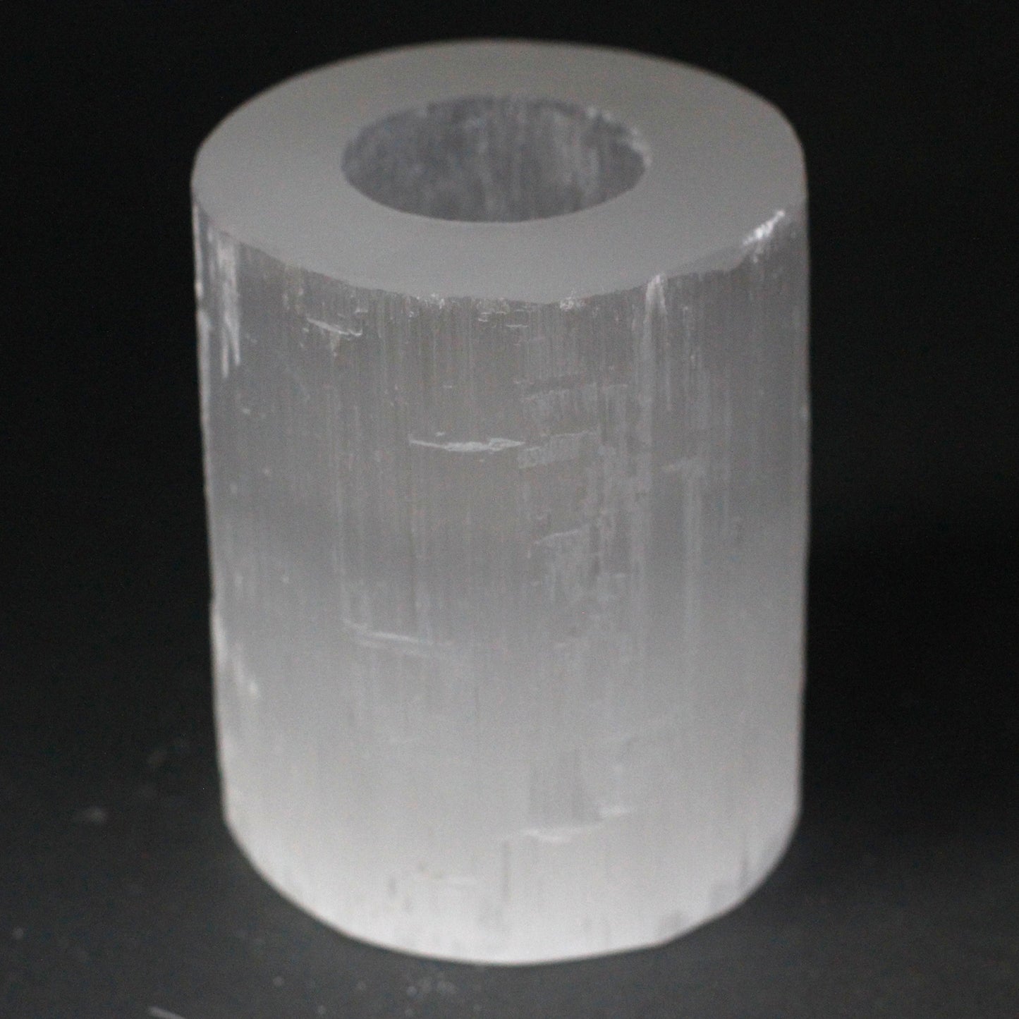 Selenite Cylinder Candle Holder - 10 cm. Diameter 8cm, Height 10cm