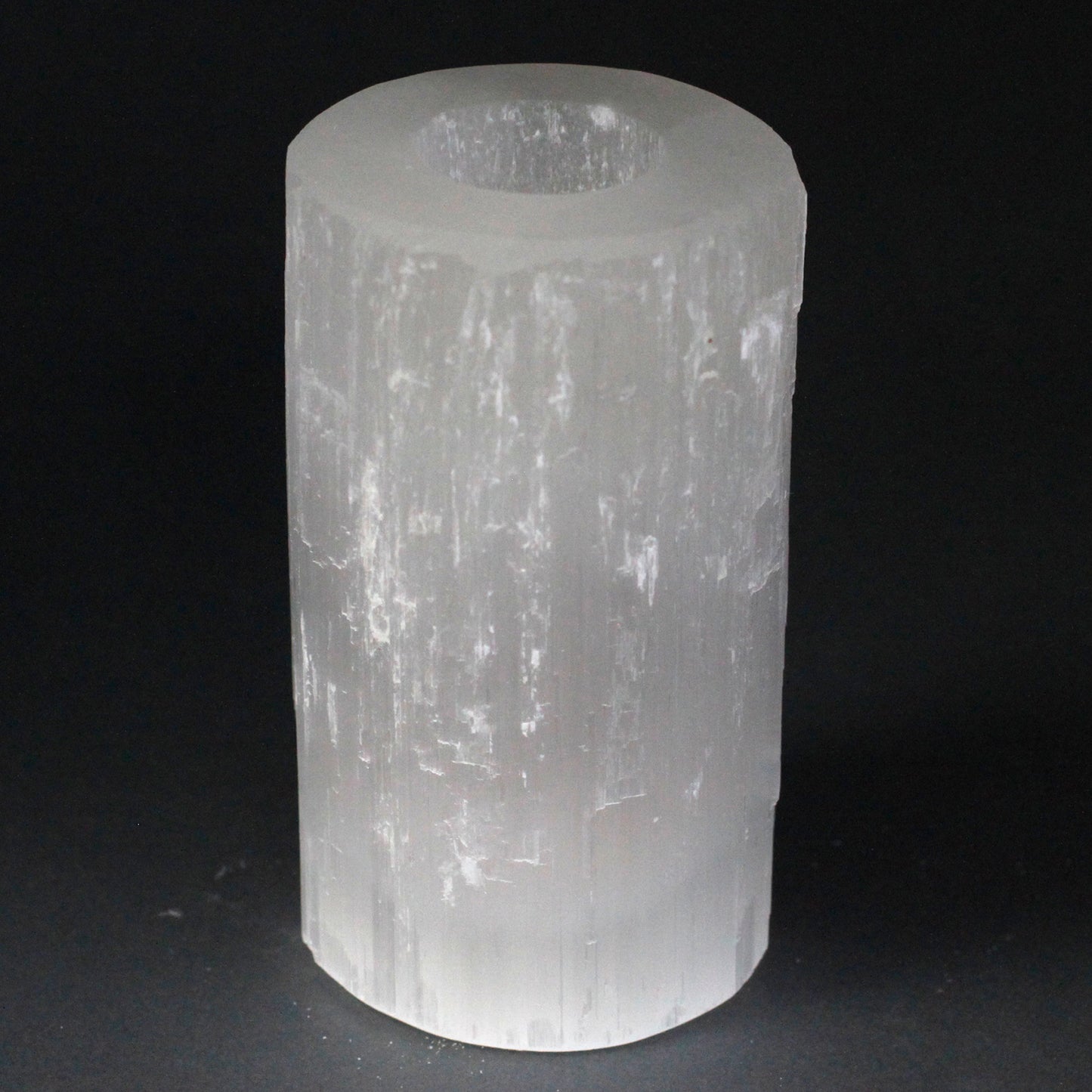 Selenite Cylinder Candle Holder - 15 cm. Diameter 8cm, Height 15cm