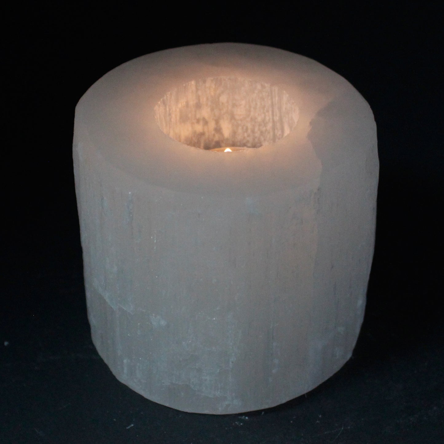 Selenite Cylinder Candle Holder - 8 cm.  Diameter 8cm, Height 8cm