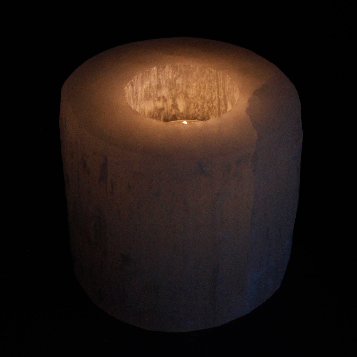 Selenite Cylinder Candle Holder - 8 cm.  Diameter 8cm, Height 8cm