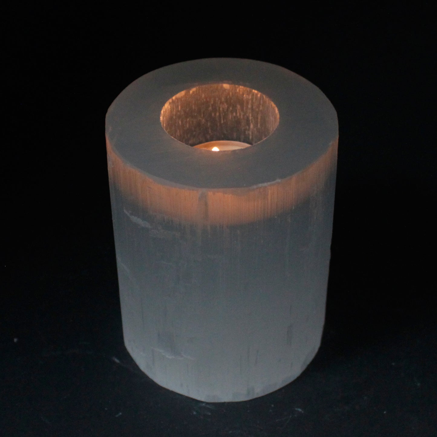 Selenite Cylinder Candle Holder - 10 cm. Diameter 8cm, Height 10cm