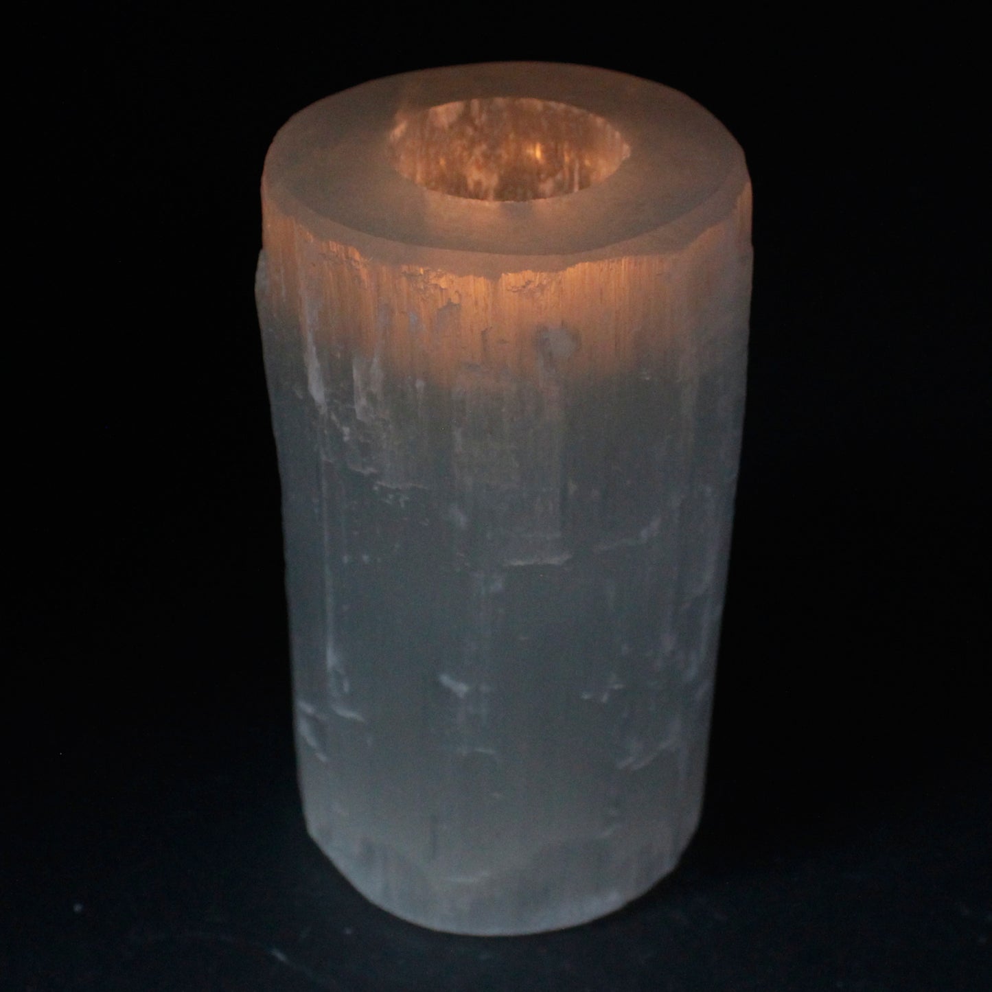 Selenite Cylinder Candle Holder - 15 cm. Diameter 8cm, Height 15cm