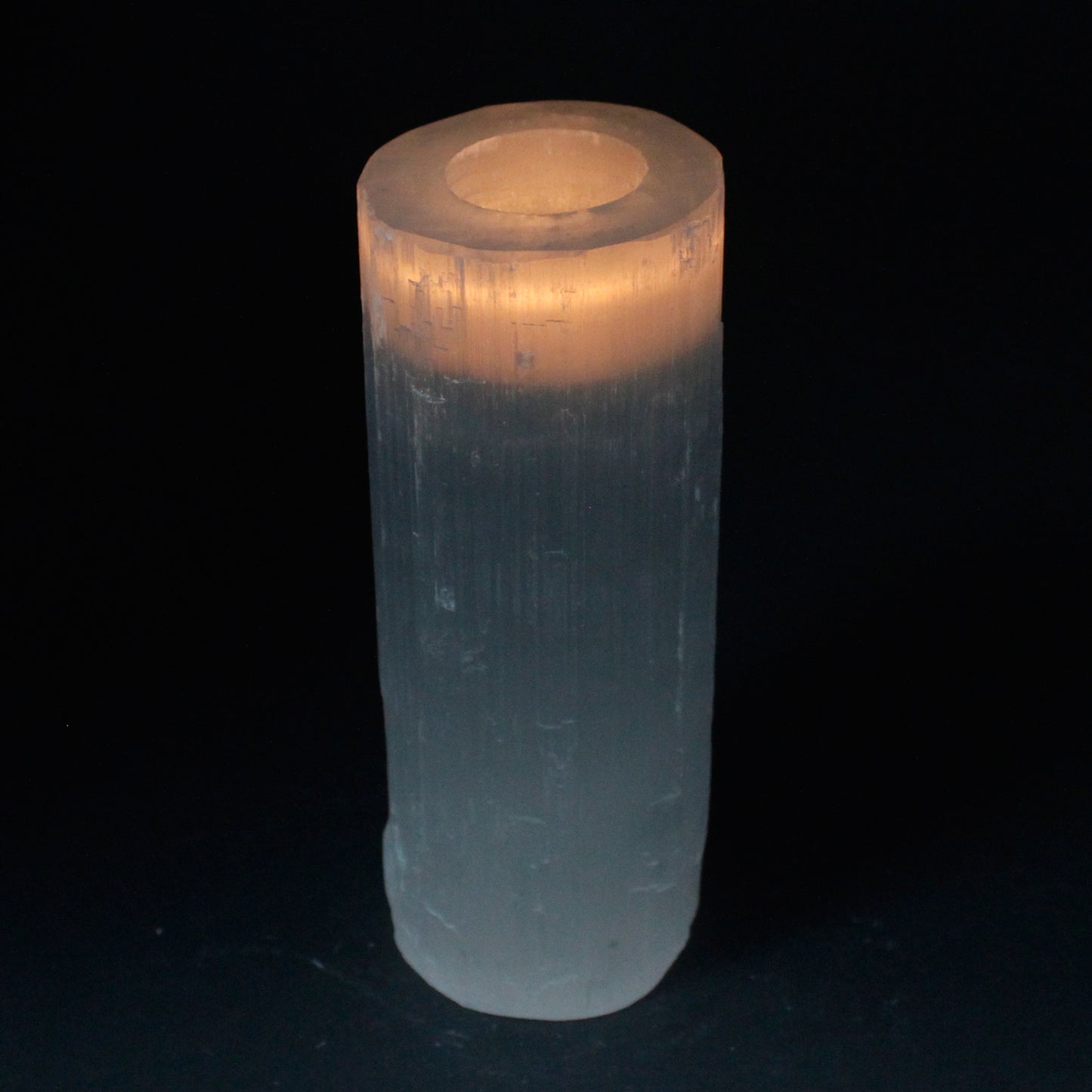 Selenite Cylinder Candle Holder - 20 cm. Diameter 8cm, Height 20cm