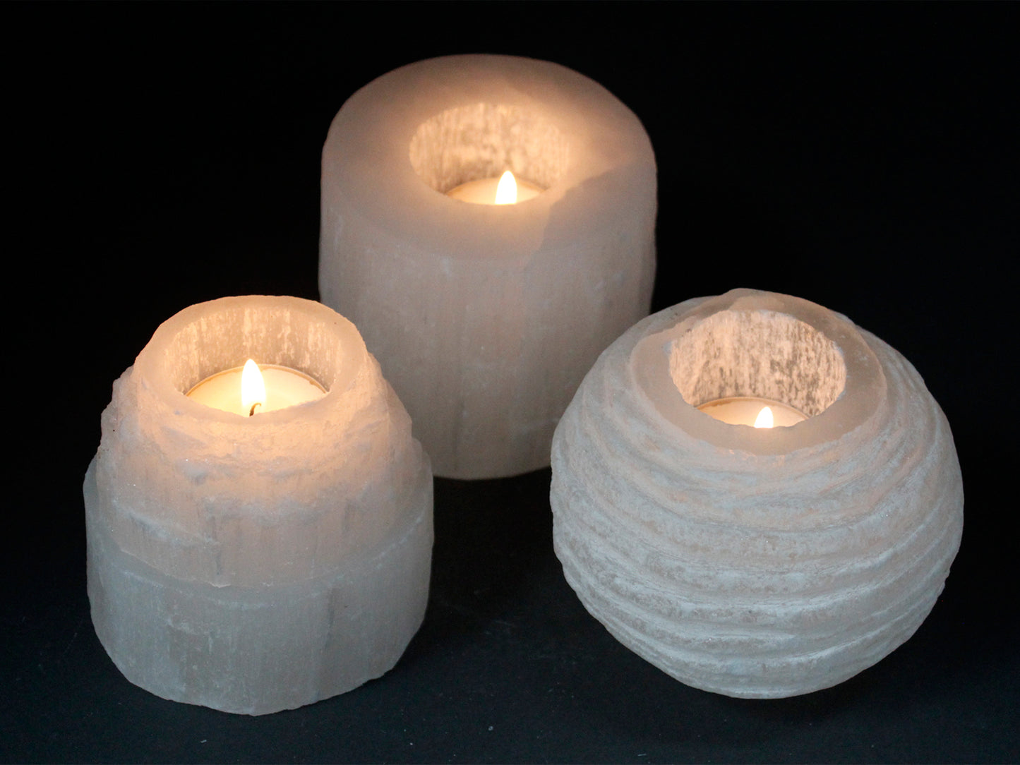 Selenite Cylinder Candle Holder - 8 cm.  Diameter 8cm, Height 8cm