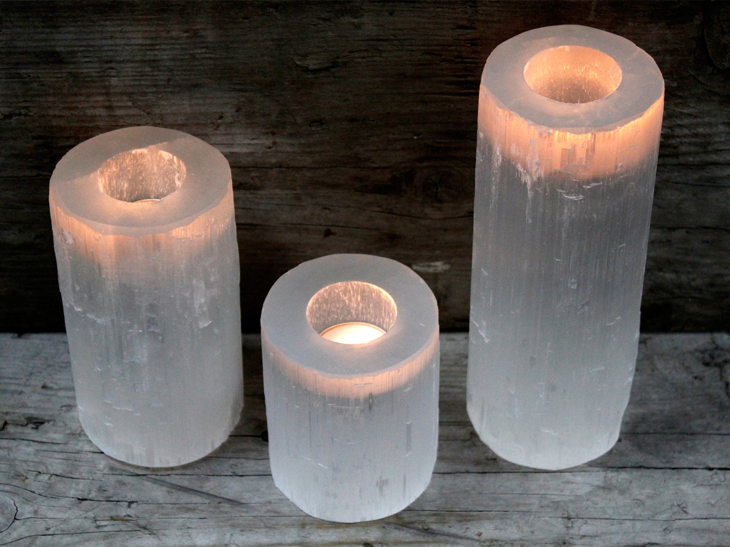 Selenite Cylinder Candle Holder - 10 cm. Diameter 8cm, Height 10cm