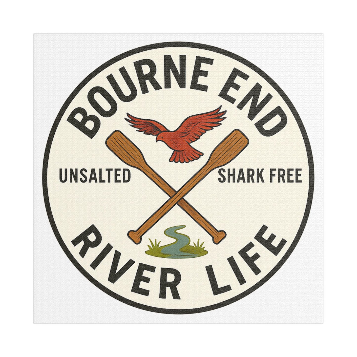 Satin Canvas Wall Art - Bourne End River Life with Paddles & Bird Design