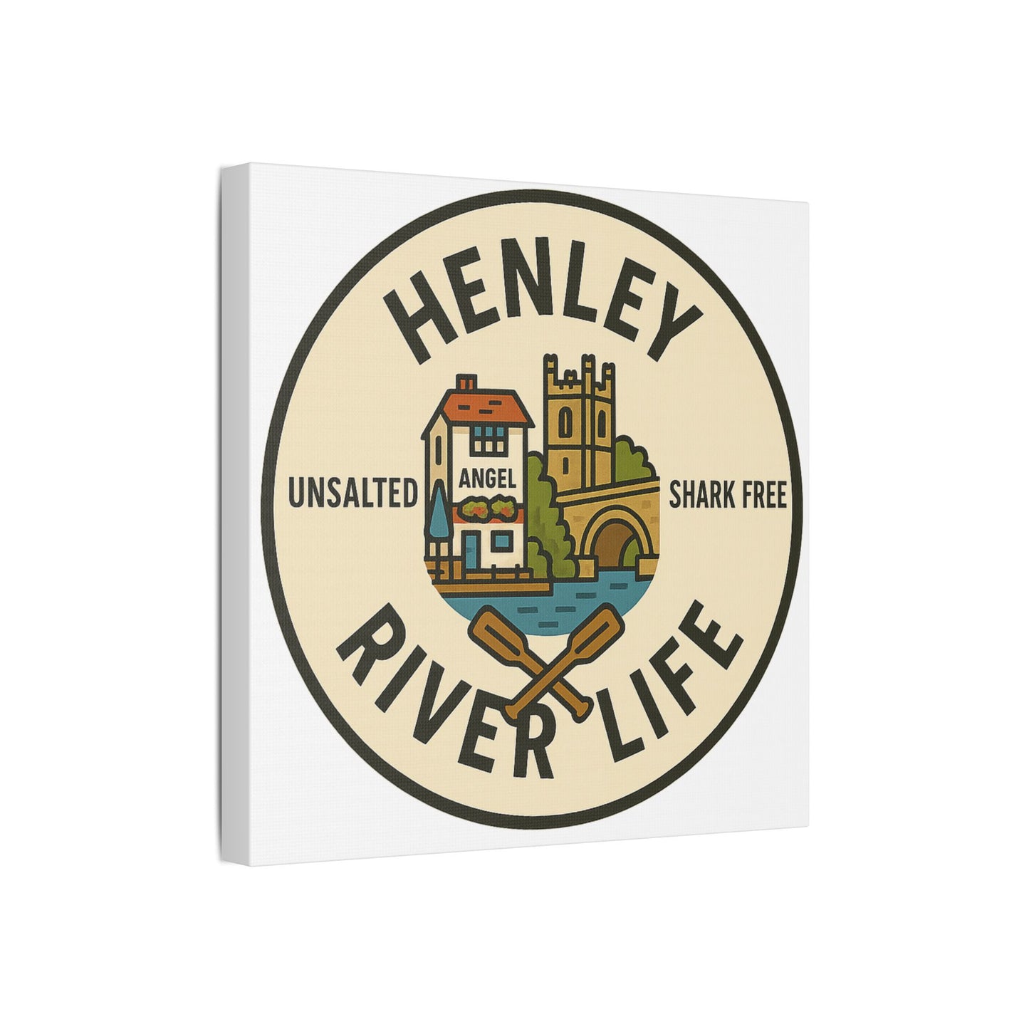 Satin Canvas Wall Art - Henley River Life with Bridge, Angel and church