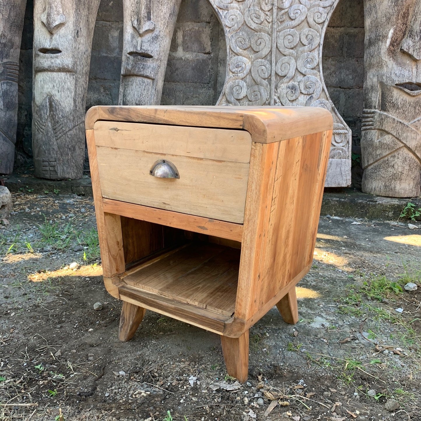 Bedside Table - Round One Draw - Recycled Teak Wood. Product code: ACShop-14