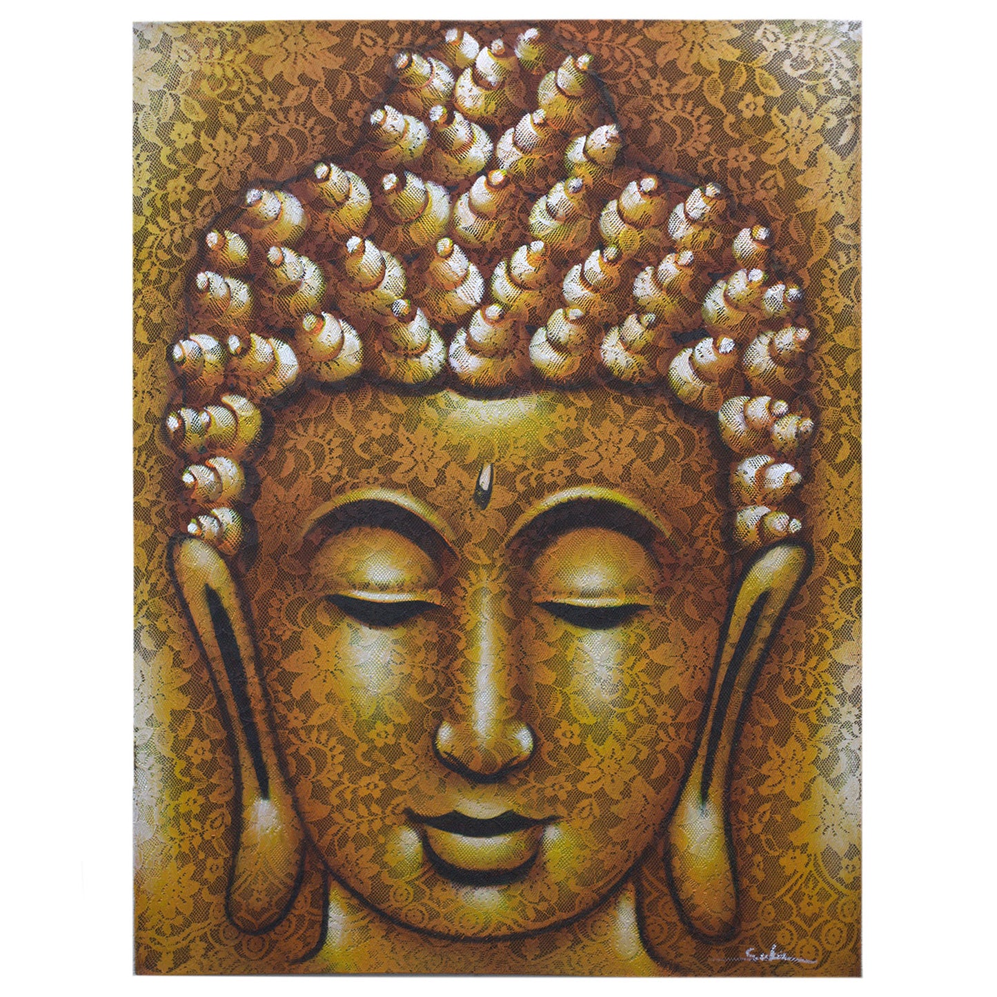 Buddha Painting - Gold Brocade Detail. Product Code: BAP-05