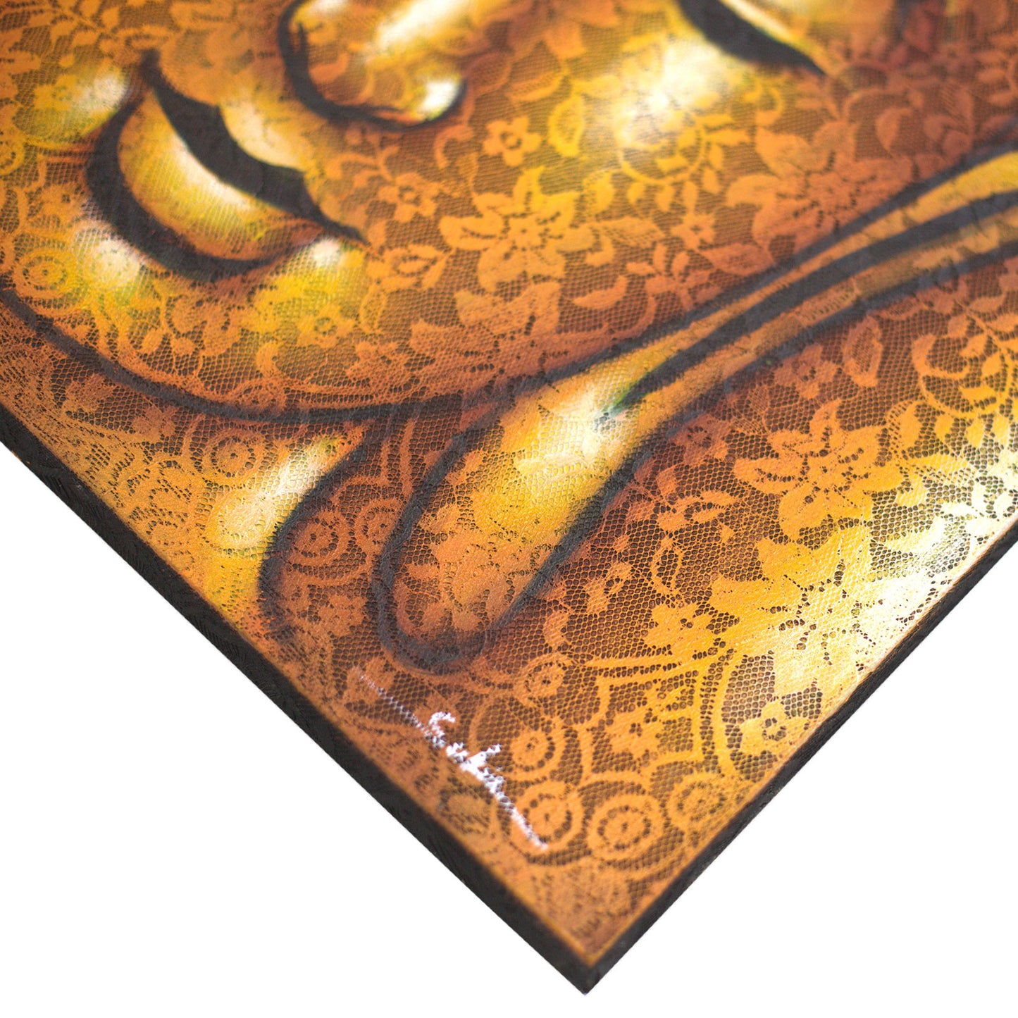 Buddha Painting - Grey Brocade Detail. Product Code: BAP-06