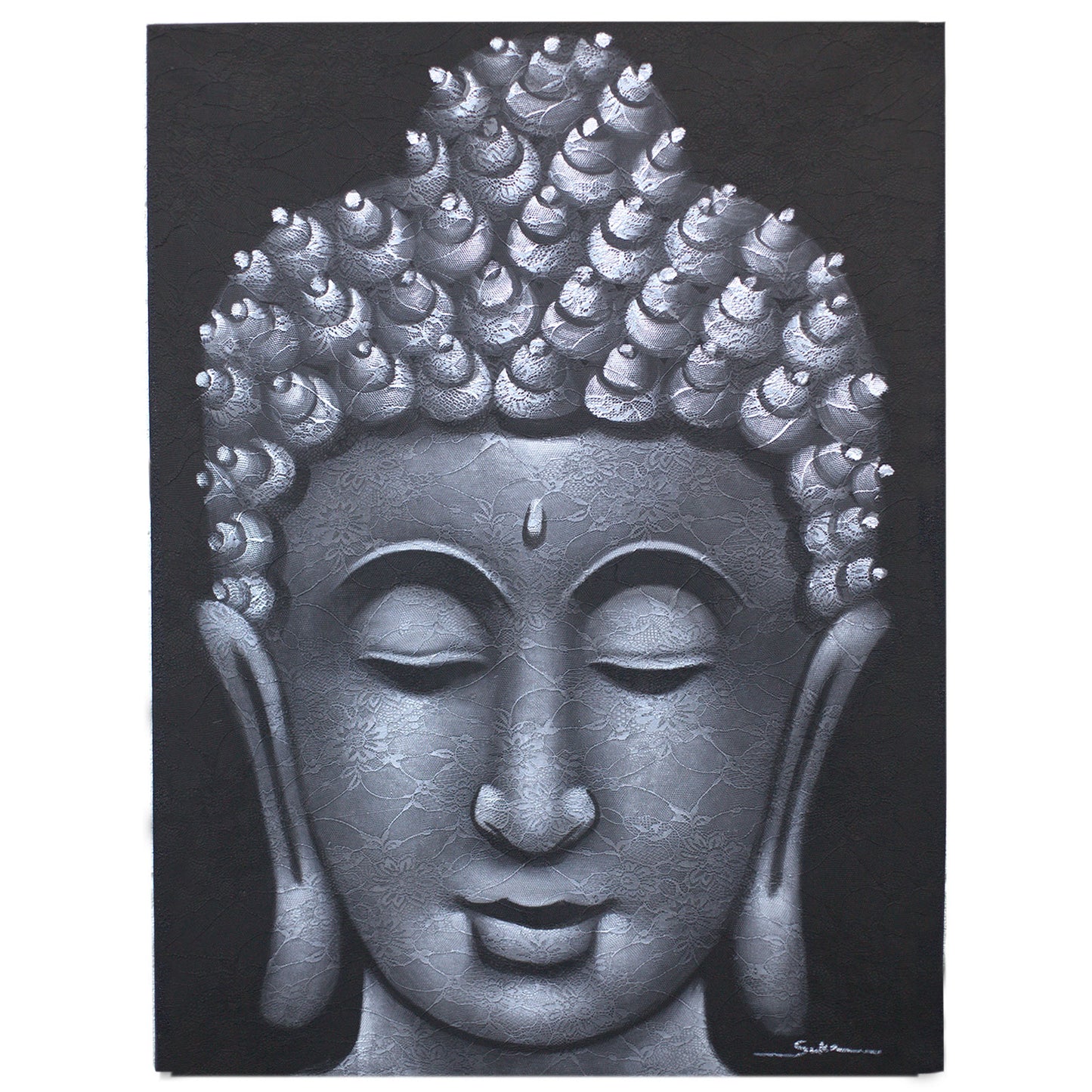 Buddha Painting - Grey Brocade Detail. Product Code: BAP-06