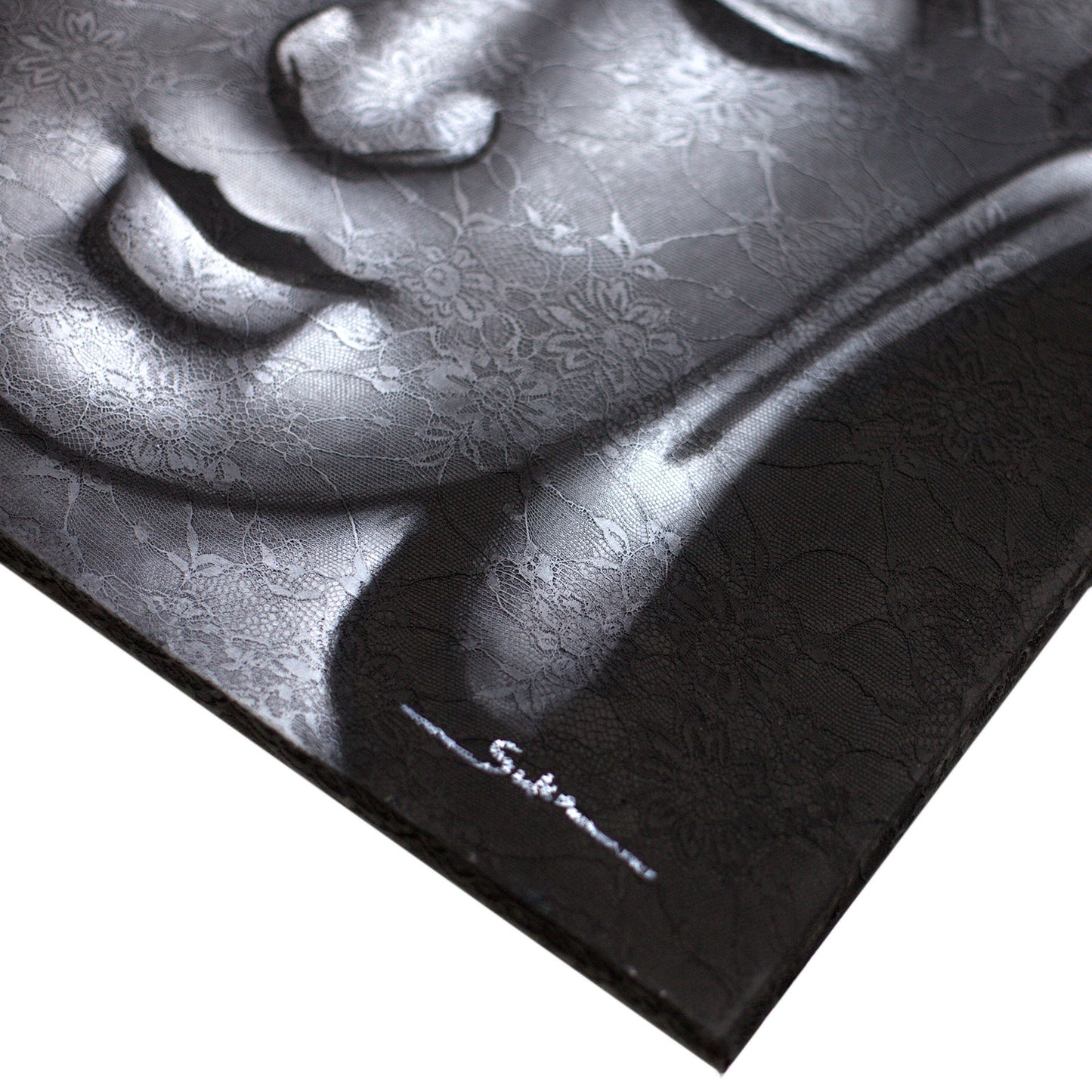 Buddha Painting - Grey Brocade Detail. Product Code: BAP-06