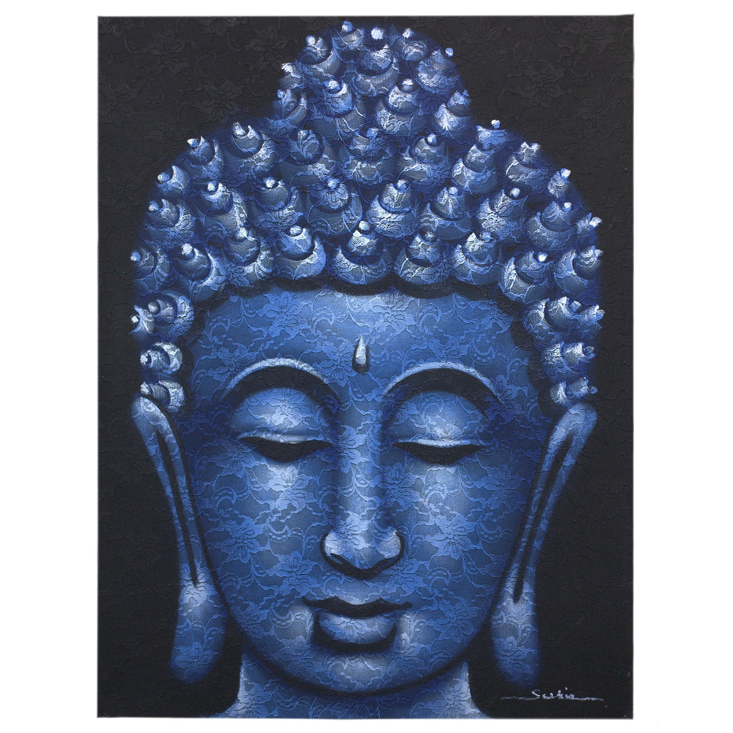 Buddah Painting - Blue Brocade Detail. Product Code: BAP-07