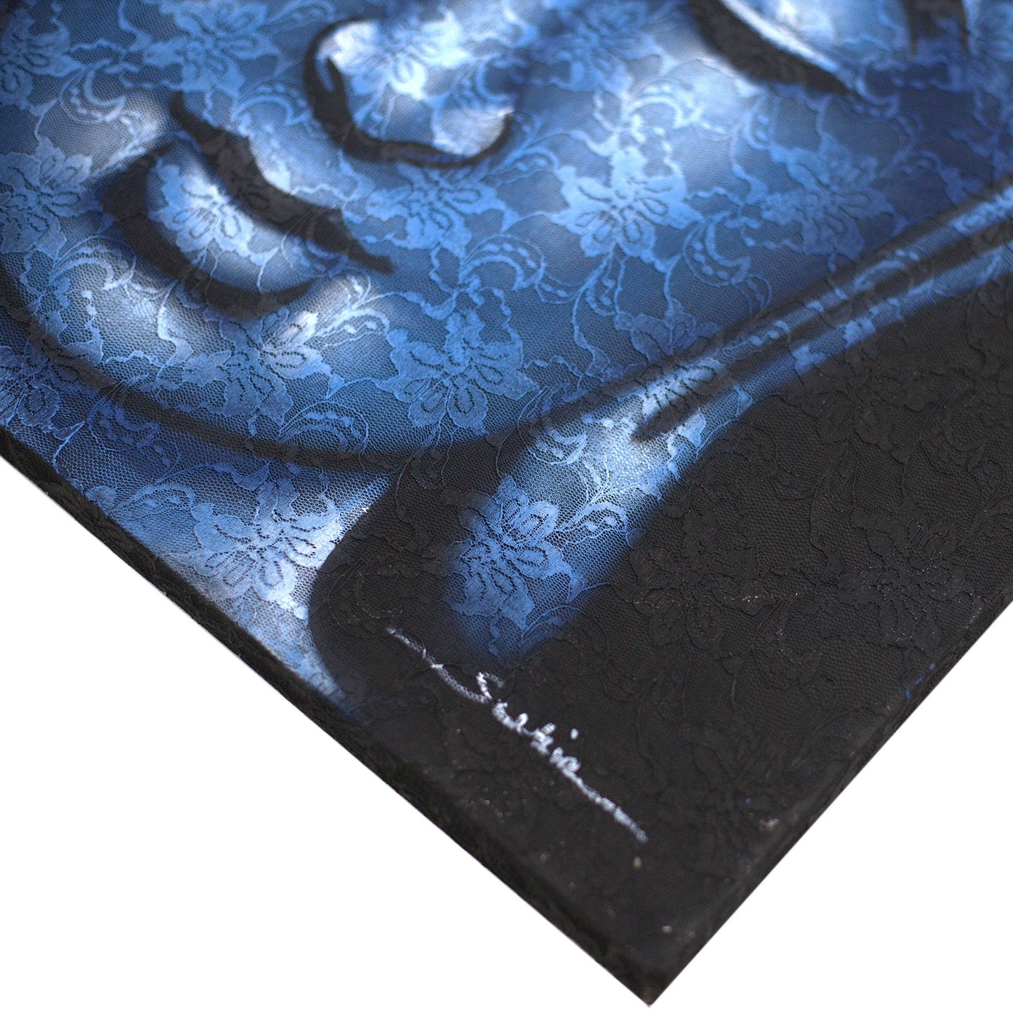 Buddah Painting - Blue Brocade Detail. Product Code: BAP-07