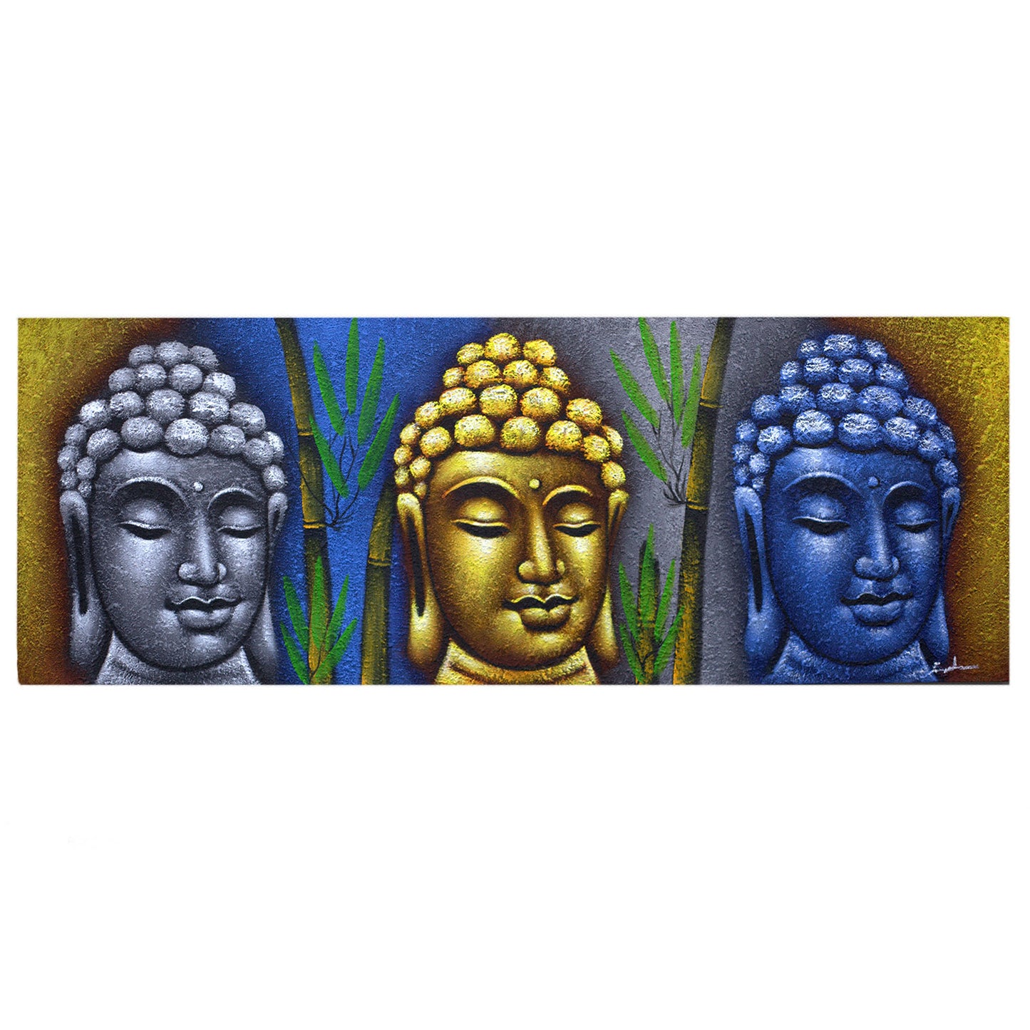 Buddha Painting - Three Heads With Bamboo. Product Code: BAP-13