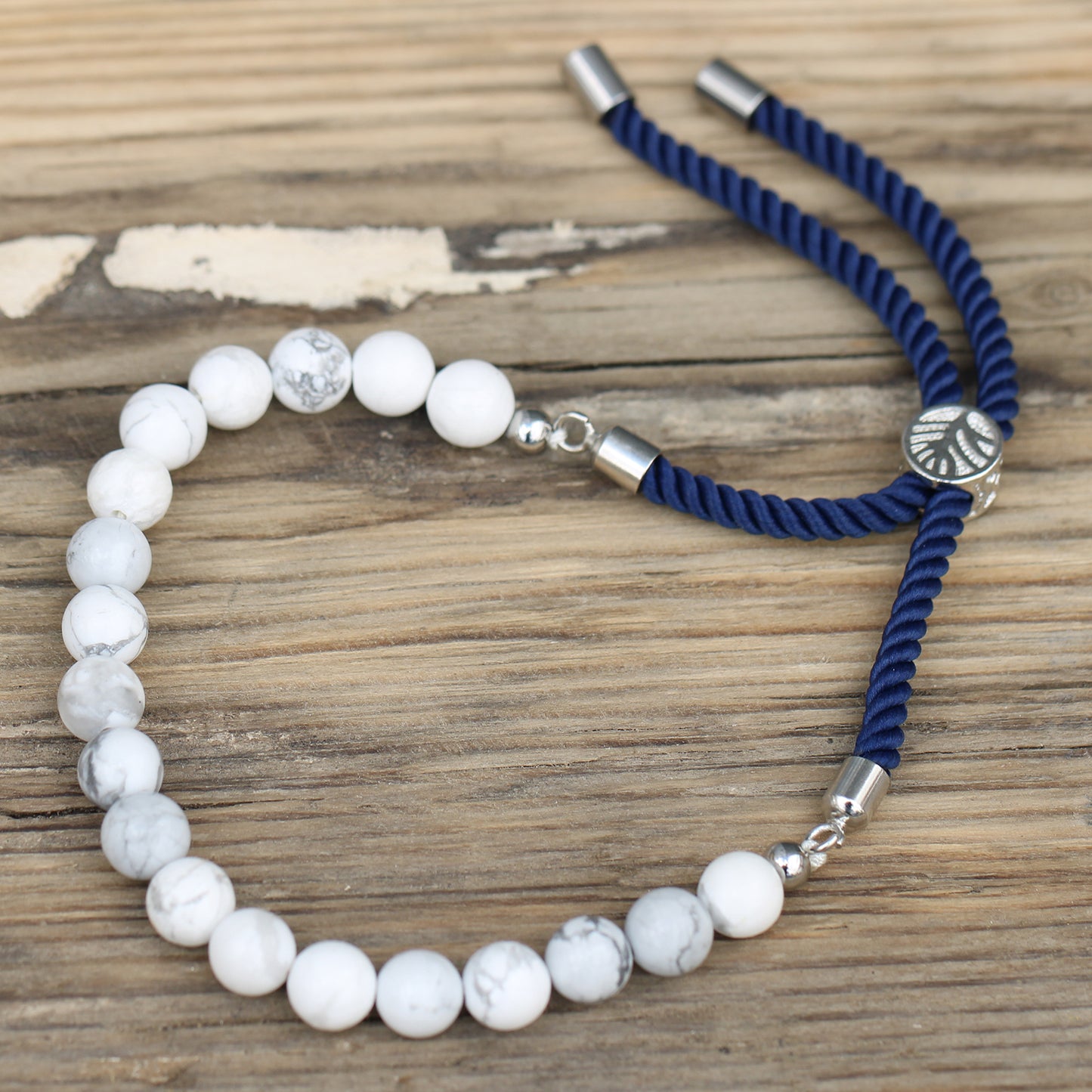 925 Silver Plated Gemstone Navy String Bracelet - White Howlite