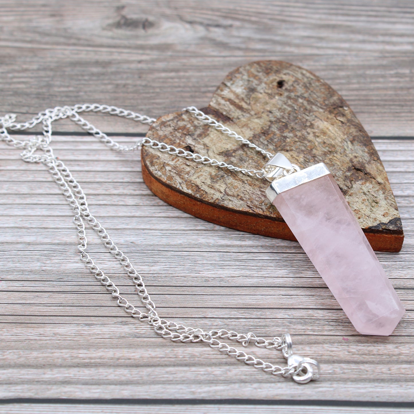 Out of Stock. Gemstone Flat Pencil Pendant - Rose Quartz