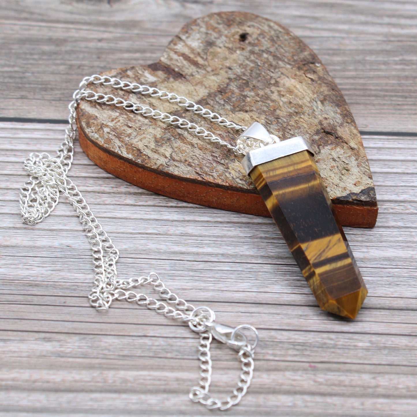 Gemstone Flat Pencil Pendant - Tiger Eye