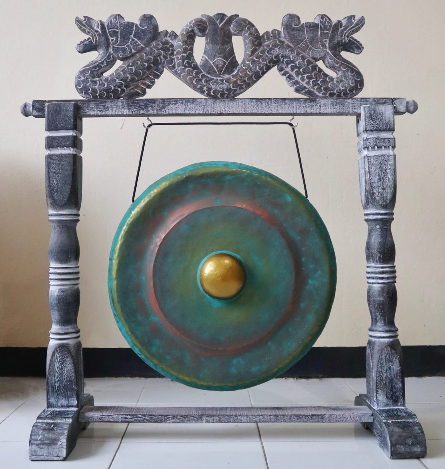 Medium Gong in Stand - 50cm - Greenwash. Product code: JCG-06