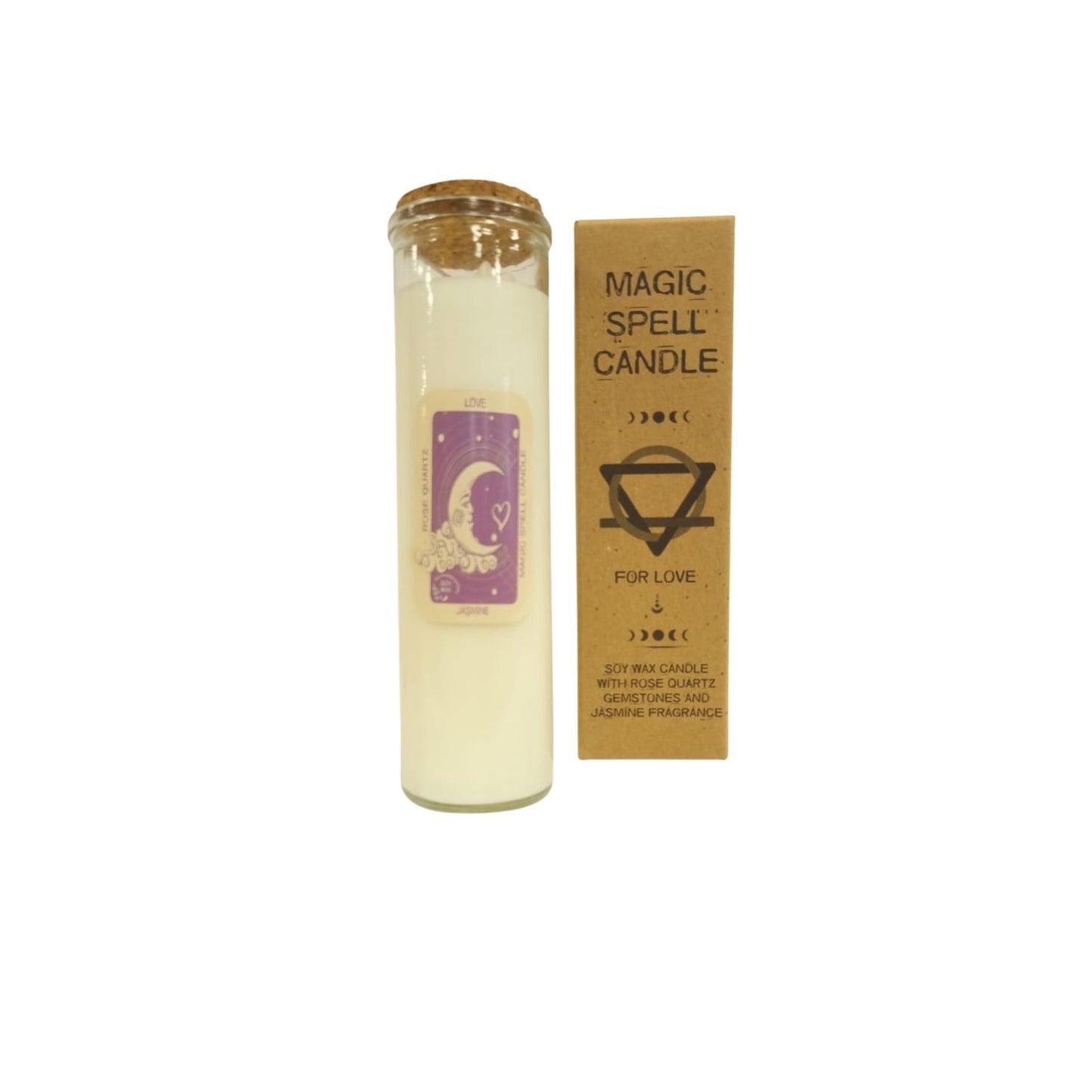 Magic Spell Candle - Love. Soy Wax Candle with ROSE QUARTZ gemstones & JASMINE fragrance