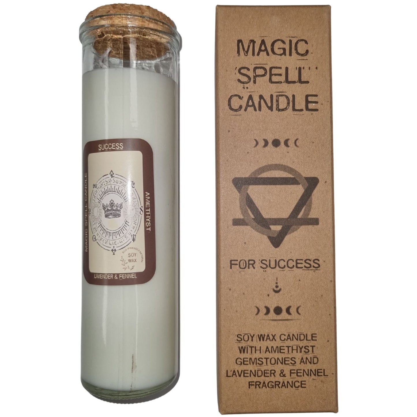 Magic Spell Candle - Success. Soy wax Candle with AMETHYST gemstones and LAVENDER  & FENNEL fragrance