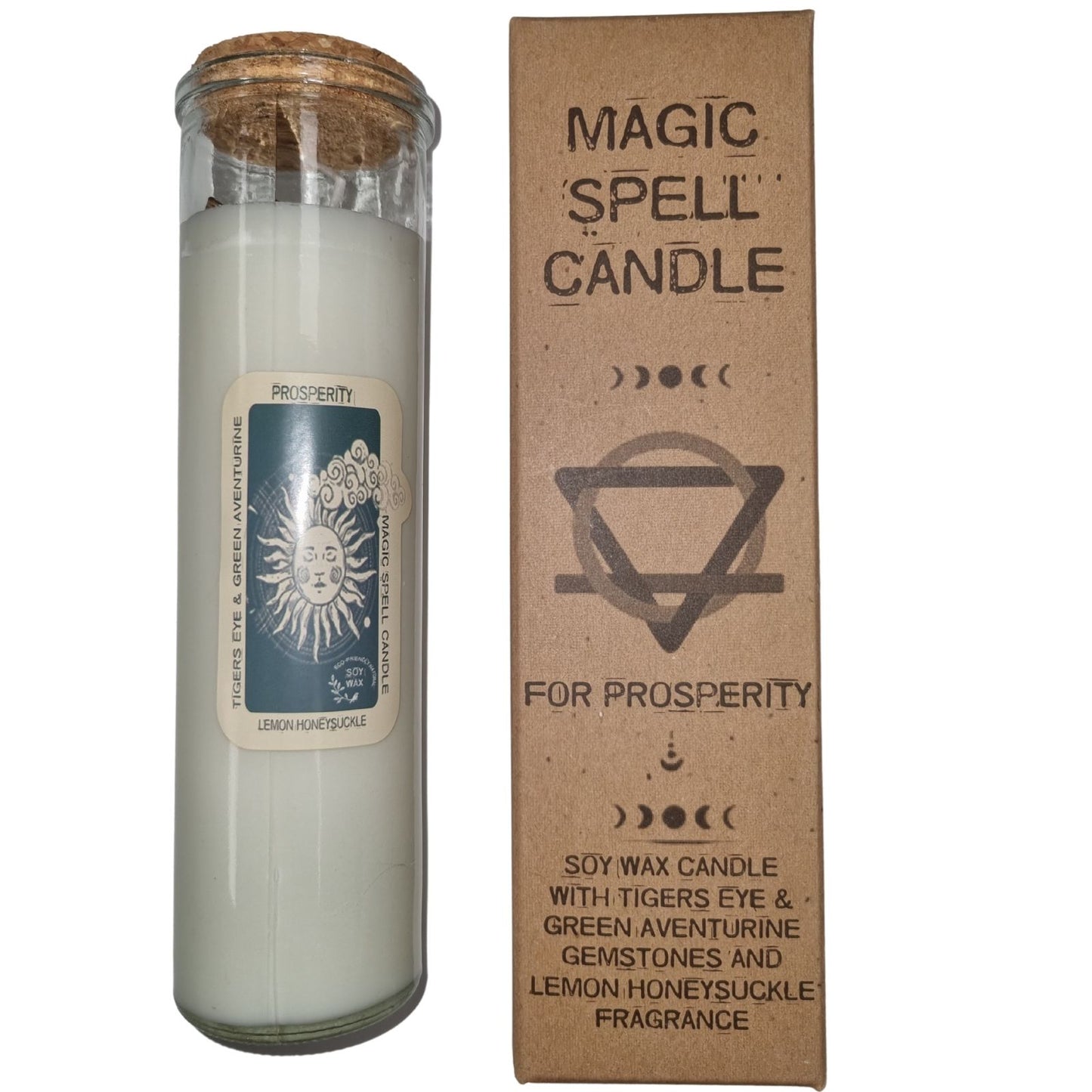 Magic Spell Candle - Prosperity. Soy wax Candle with TIGER EYE & GREEN AVENTURINE & LEMON HONEYSUCKLE