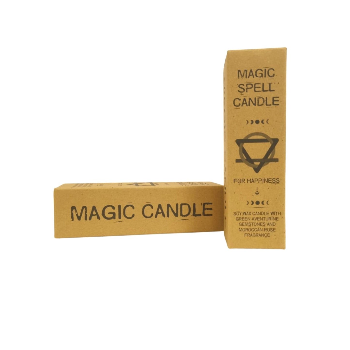 Magic Spell Candle - Happiness. Soy wax Candle with GREEN AVENTURINE gemstones & MOROCCAN ROSE fragrance