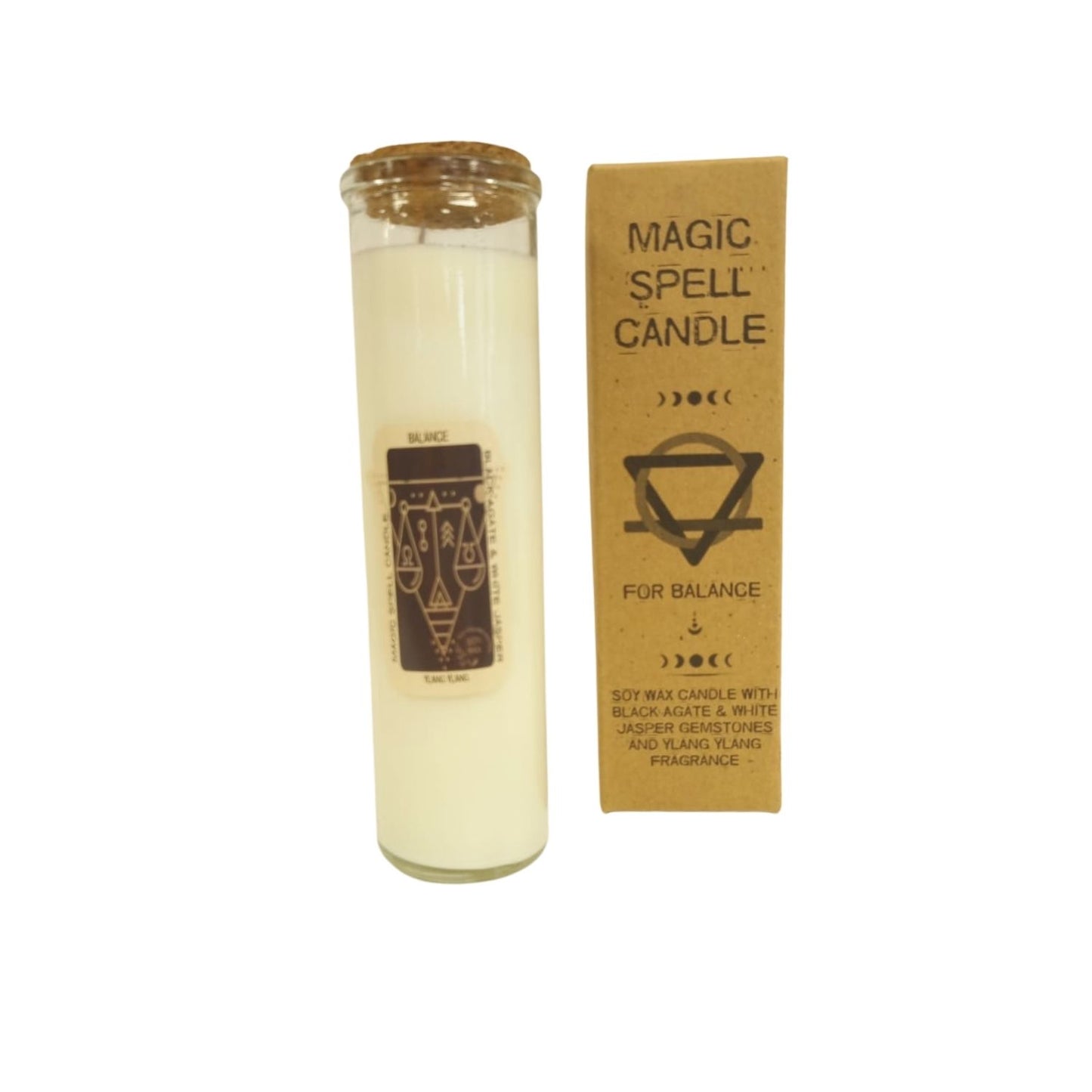 Magic Spell Candle - Balance. Soy wax Candle with BLACK AGATE & WHITE JASPER gemstones and YLANG YLANG