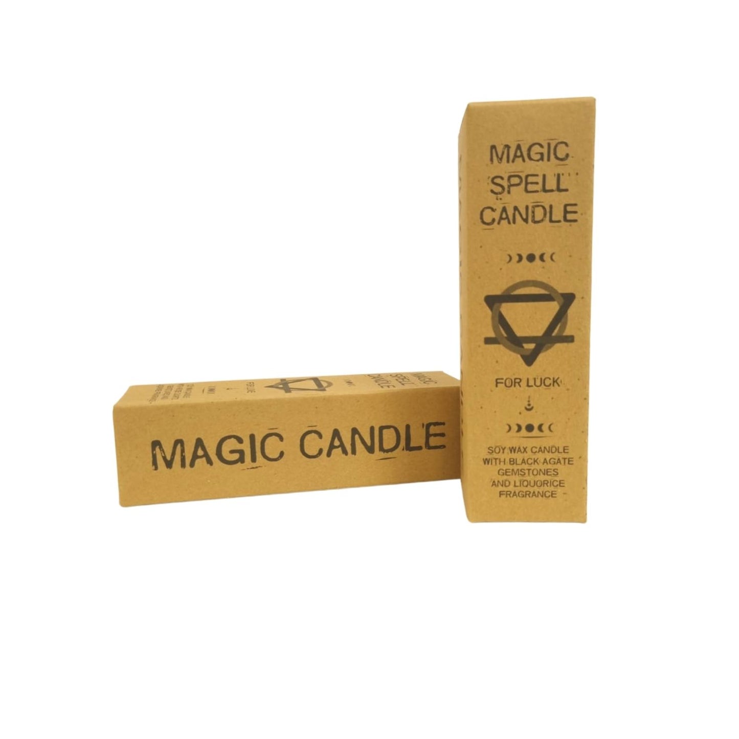 Magic Spell Candle - Luck. Soy wax Candle with BLACK AGATE gemstones & LIQUORICE fragrance