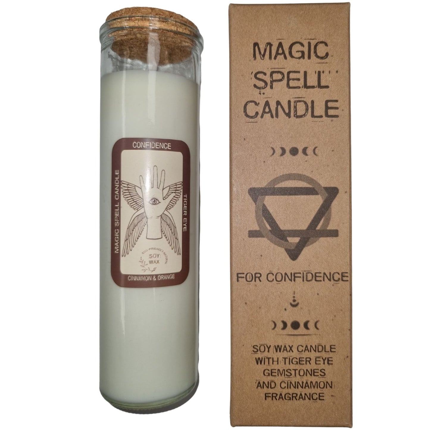 Magic Spell Candle - Confidence. Soy wax Candle with TIGER EYE gemstones & CINNAMON