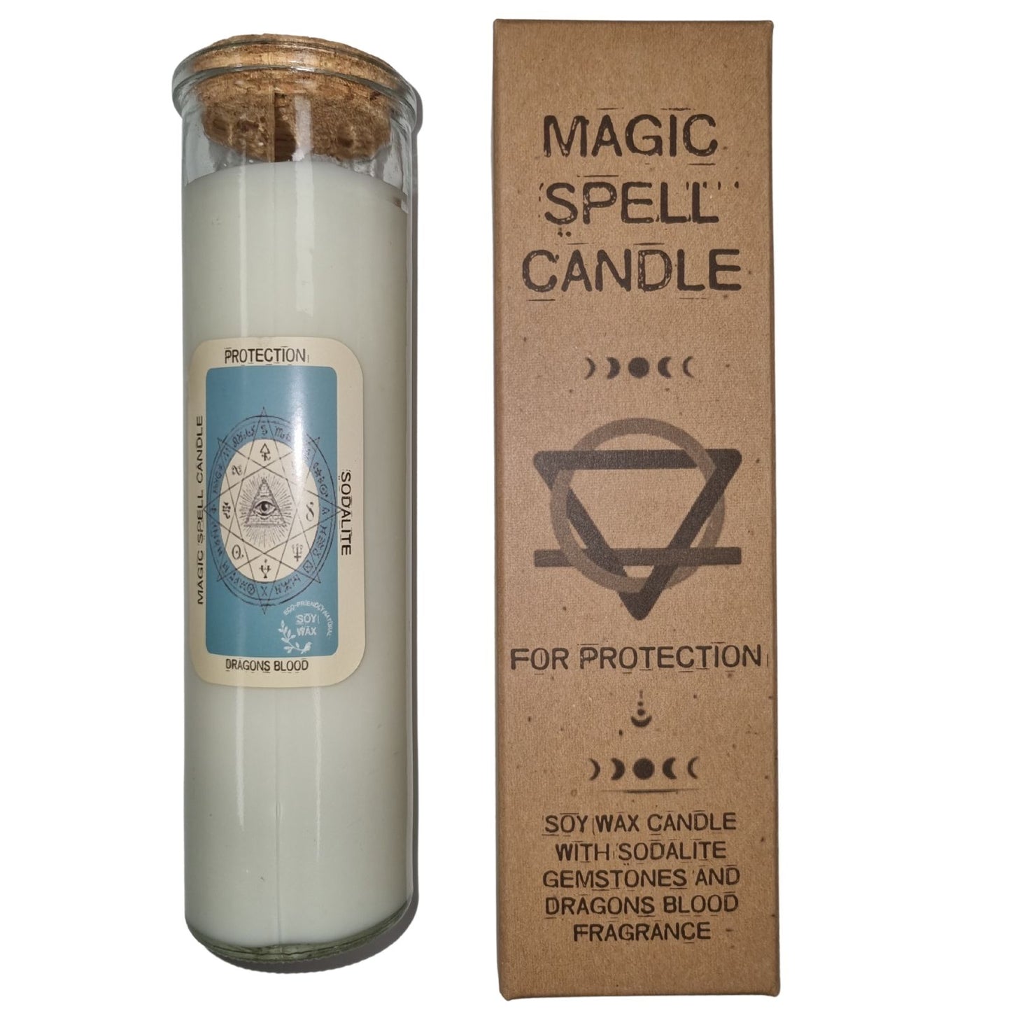 Magic Spell Candle - Protection. Soy wax Candle with SODALITE gemstones & DRAGONS BLOOD