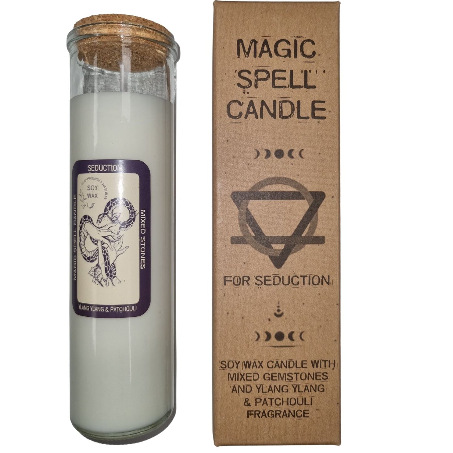 Magic Spell Candle - Seduction. Soy wax Candle with MIXED gemstones & YLANG YLANG & PATCHOULI