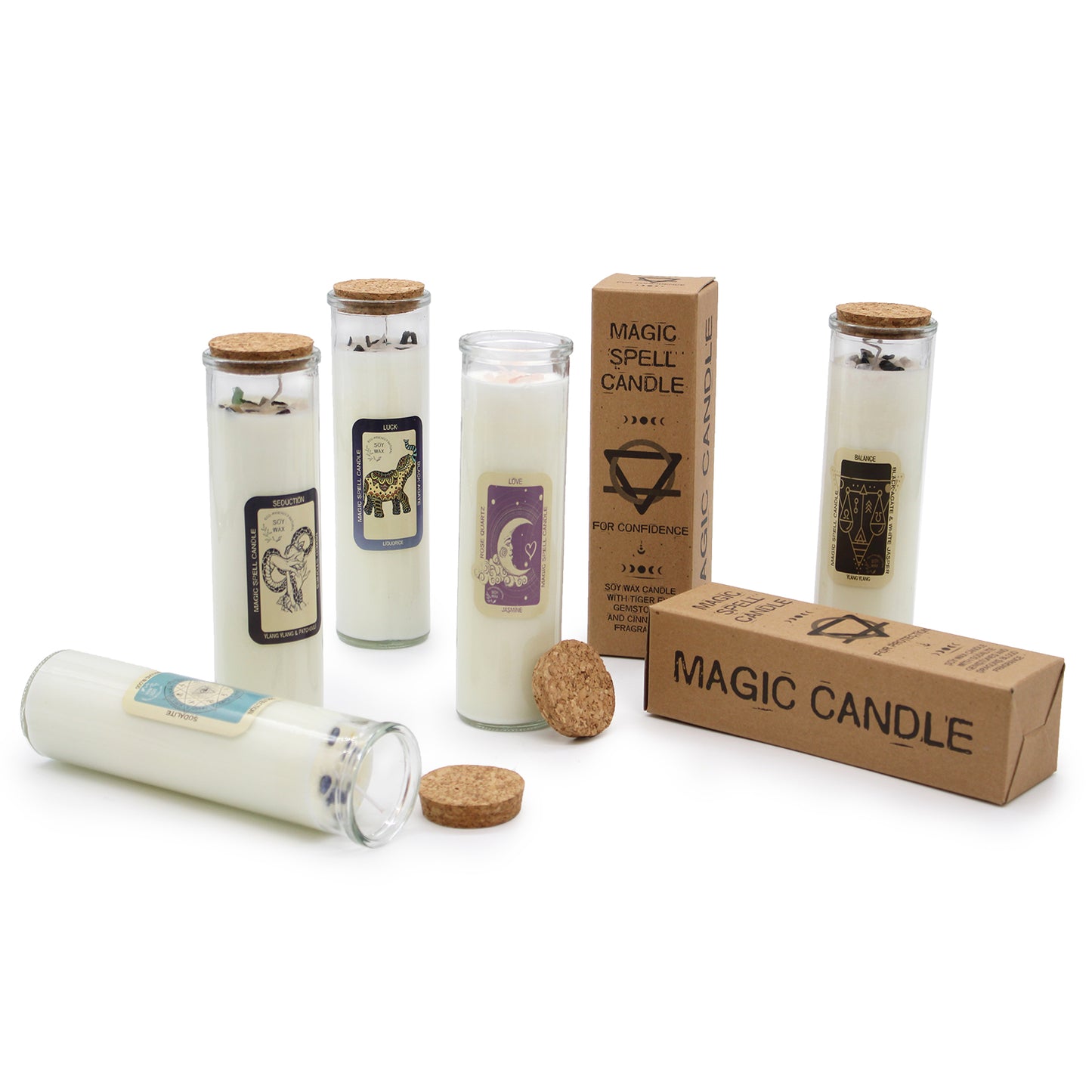 Magic Spell Candle - Confidence. Soy wax Candle with TIGER EYE gemstones & CINNAMON