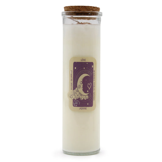 Magic Spell Candle - Love. Soy Wax Candle with ROSE QUARTZ gemstones & JASMINE fragrance