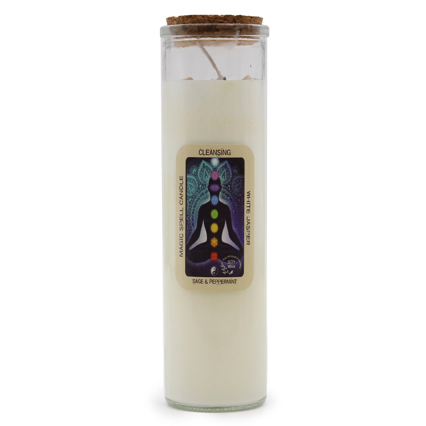 Magic Spell Candle - Cleansing. Soy Wax Candle with WHITE JASPER gemstones and SAGE & PEPPERMINT