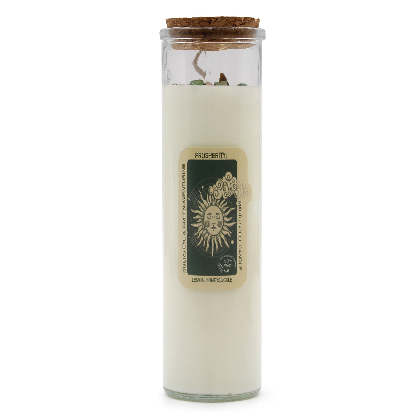 Magic Spell Candle - Prosperity. Soy wax Candle with TIGER EYE & GREEN AVENTURINE & LEMON HONEYSUCKLE