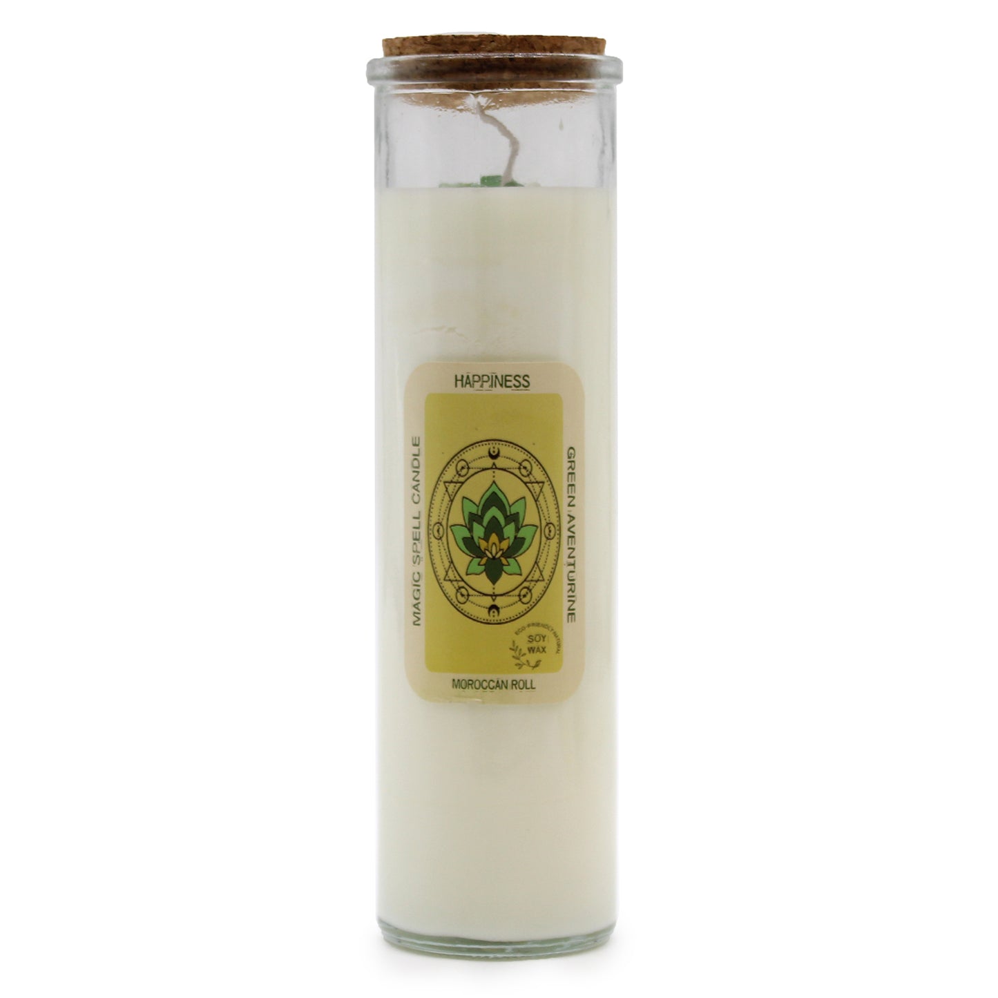 Magic Spell Candle - Happiness. Soy wax Candle with GREEN AVENTURINE gemstones & MOROCCAN ROSE fragrance