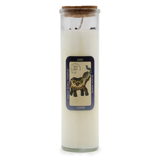 Magic Spell Candle - Luck. Soy wax Candle with BLACK AGATE gemstones & LIQUORICE fragrance